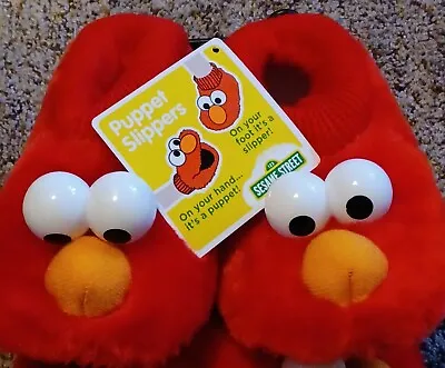 *NEW * Sesame Street ELMO Toddler Puppet Slippers Size L 9-10 Plush Easy Pull On • $9.99