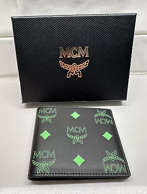 NEW MCM Men's Black Green Leather Bifold Wallet FREE Shipping • $139.99