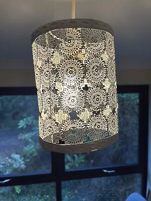 White Cut Out Lace Like Metal Lampshade  Retro Ceiling Moroccan Style • £14