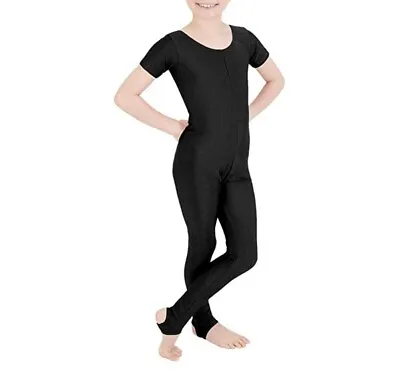 £10.69 • Buy Girls Shiny Nylon Short Sleeves Kids Stirrup Foot Dance Gymnastics Catsuit