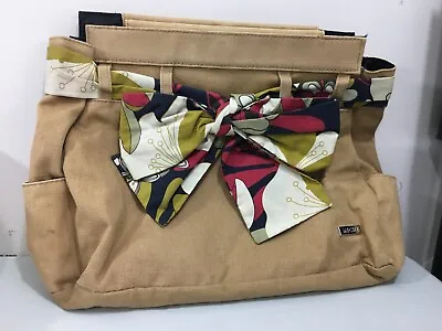 Miche Womens SANDY MAGNETIC PURSE SHELL Khaki Tan Canvas Scarf Bow Fits Large • $16.99