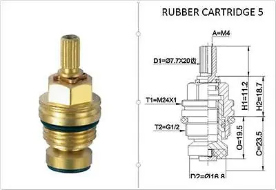 Replacement Brass 7.7mm X 20 Rubber Tap Cartridge Valves Rc5 Gland Insert - Each • £6.99