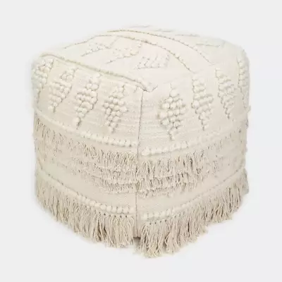 Cove Ottoman Square Shape Woven Design Fringe Detail • $51.94