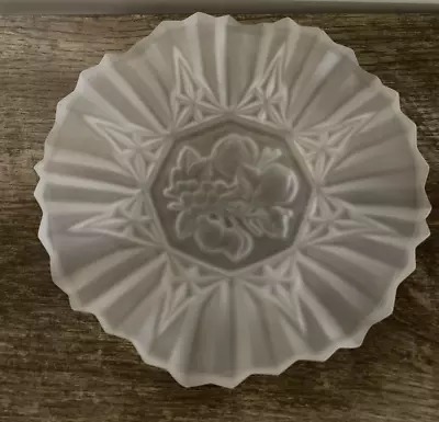 Vintage Federal Glass Pioneer White Satin Frosted Ruffled Edge Fruit Dish 1940's • $34