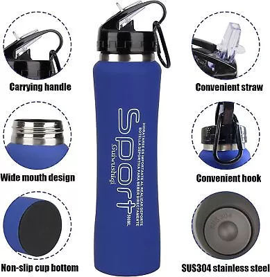 $11.95 • Buy 16 Oz Outdoor Sports Water Bottles Stainless Steel With Straw Vacuum Insulated