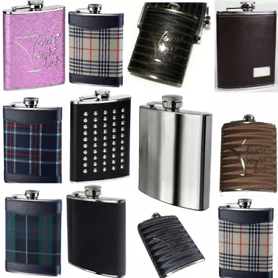 Hip Flask 8oz Stainless Steel Girls Studded Ribbed & Cream Tartan Pink Black • £5.99