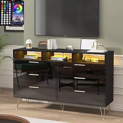 Modern High Gloss 6 Drawer Wood Dressers & Chests Of Drawers With LED Lights • $227.99