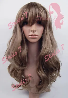 W219 Dark Ash Blonde Long Curl With Fringe Sythetic Wig - Studio7-uk • £19.80