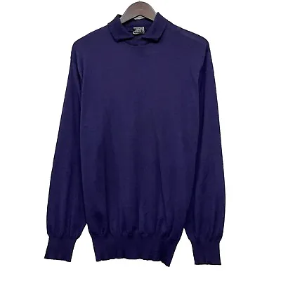 Vtg Gianni Versace Couture Men's Collared Sweater Purple Cashmere/Silk Size 52 V • $105.91