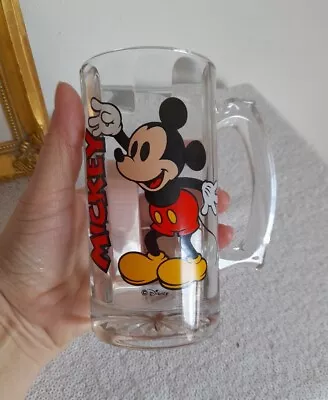 Vintage Mickey Mouse Glass Mug  Disney Fluted Drinking Tankard 5.5” Tall • $12.33