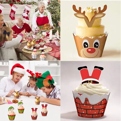 £4.59 • Buy 12/24/36x Christmas Cupcake Toppers Fairy Elf Xmas Party Cake Wrappers Unique