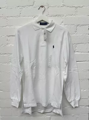 Polo Ralph Lauren Long Sleeve Solid Classic Fit Mesh Polo Shirt White Small S • £0.99