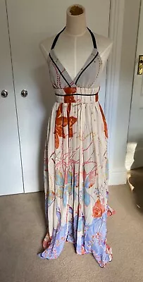 Dusk Floral Silk Maxi Halter Dress. EUC. Sz 8 • $90