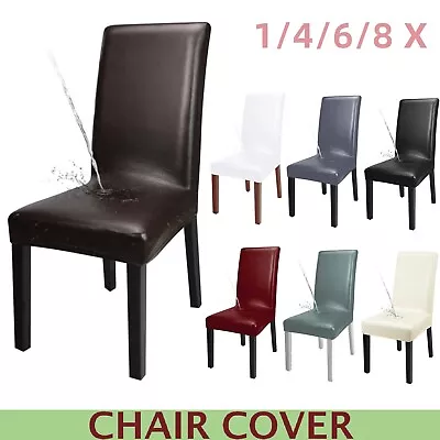 Stretch Dining Chair Covers Waterproof Seat Cover PU Leather Fit Furniture Cover • $16.14