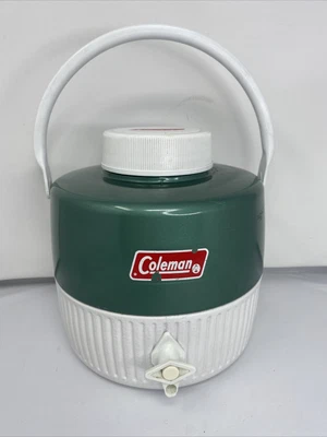 Vintage COLEMAN Water Jug Dring Dispenser Cooler Green/White 1 Gallon VERY NICE! • $18.90