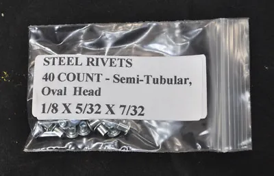  SEMI-TUBULAR STEEL TONKA RIVETS 40 Each-1/8  X 5/32   COMPARE & SAVE!! BST BUY! • $7.99