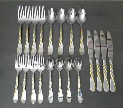 20pc Set Cambridge CBS 165 Flatware 4 Place Settings Gold Accent Twist Handle • $74.95