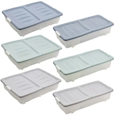 2 X 40 Or 55 Litre Large Under Bed Plastic Storage Box Wheeled W/Lids Shoes Pack • £25.49