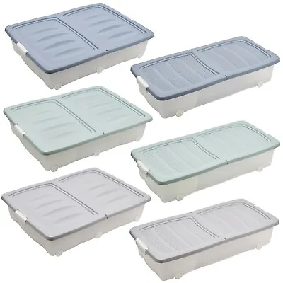 40 Or 55 Litre Large Under Bed Plastic Storage Box Wheeled W/Lids Shoes Clothes • £15.49