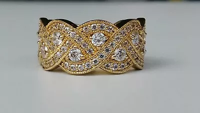 Diamonique Braided Cubic Zirconia Design Band Ring 14k Yellow Gold Plated • $30.95