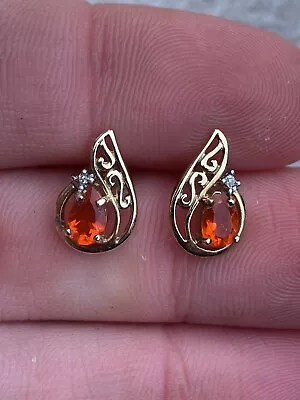 9ct Gold Fire Opal And Diamond Earrings ￼1.7 Grams • £4.20