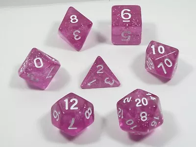 RPG Dice Set Of 7 - Glitter Pink Lemonade D4 D6 D8 D10 D12 D20 D00-90 • $9.59