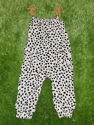 Primark Baby Girls 12-18M White Black Polka Dot Sleeveless Dungaree Jumpsuit  • £2.98