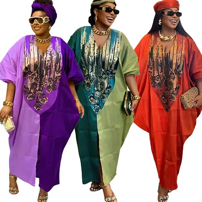 African Moroccan Abaya Women Maxi Dress W/scarf Loose Dashiki Party Dresses Gown • $42.34