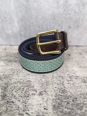 Vineyard Vines Canvas Club Whale Kelly Green Belt Size 38 USA Leather Belt • $17.95