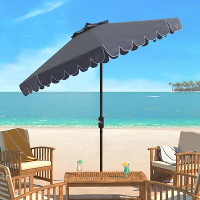 SAFAVIEH Outdoor Collection Venice Single Scallop 9-Foot Umbrella | Taupe/White • $148.99