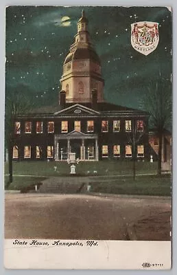 State View~State House Annapolis Maryland At Night~Vintage Postcard • $1.35