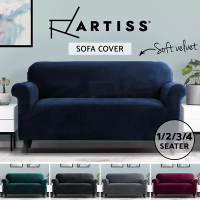 Artiss Velvet Sofa Cover Plush Couch Cover Lounge Slipcover 1/2/3/4 Seater • $27.95