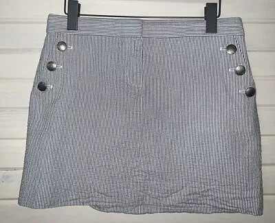 J. CREW Sz 6 Cotton Short Skirt Blue Seersucker Silver-tone Button Pockets *VGUC • $9.09