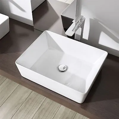 Bathroom Wash Basin Sink Ceramic Countertop Rectangular Gloss White 485x375mm • £49.50
