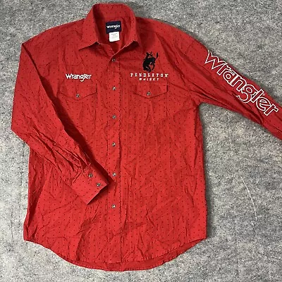 Wrangler Men’s Pendleton Whisky Embroidered Red Western Shirt Medium Pearl Snap  • $32.99