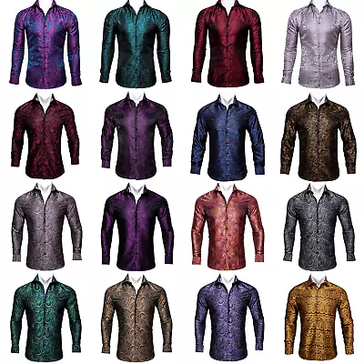 Men Casual Long Sleeve Button Up Shirt Regular Slim Fit Floral Dress Shirt Top L • £19.99