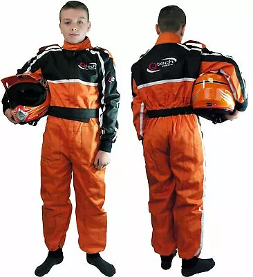 GO - Kart One Piece RACE SUIT Overalls Karting Quilted Polycotton - ORANGE • £27.95