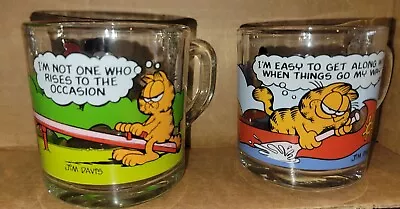 Two Vintage McDonalds Garfield & Odie Set Of 2 Glass Mugs Jim Davis 1978 Skate • $12