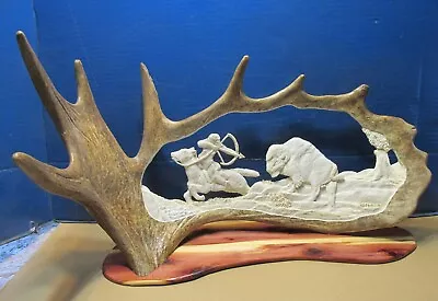 Moose Antler Carving -  The Buffalo Hunter  • $800