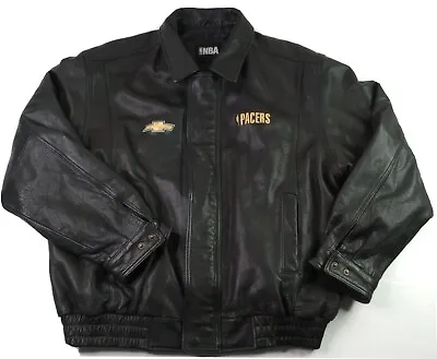 NBA Indiana Pacers Chevy 100% Leather Quilted Coat Mens XL Black • $100