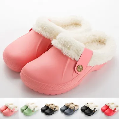 £4.99 • Buy Womens Men Waterproof Slippers Furry Lined Winter Clogs Garden Warm Shoes Mules