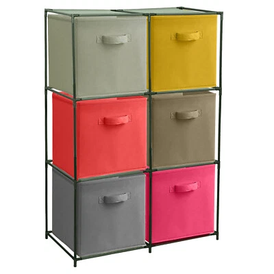 £13.99 • Buy 6 X Coloured Woven Baskets Cube Storage Boxes Wardrobe Underbed Clothes Kids Toy