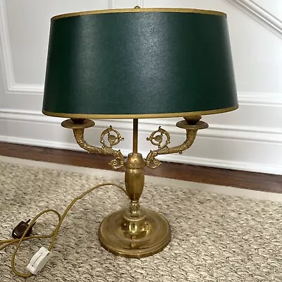 Vintage Gold Brass Bouillotte Lamp Directoire Green Shade • $299.99