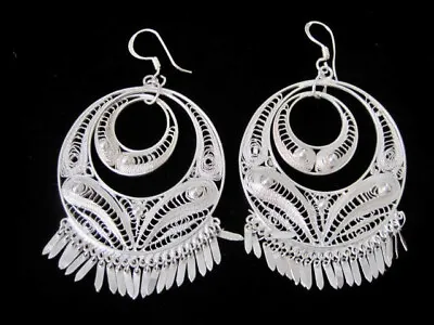 Vtg  Filigree Earrings 3  Long Ornate 925  Sterling Silver Taxco Mexico • $109.37