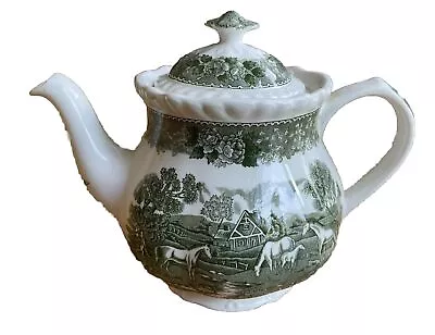 Adams Staffordshire English Scenic Green Tea Pot England - Stunning Details • $79.99