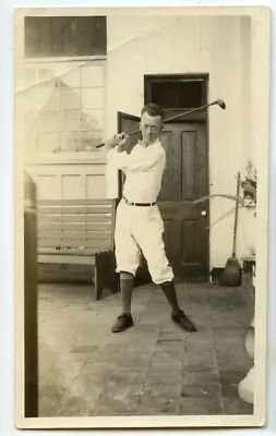 GT03 Vintage Photo MAN SWINGING HIS GOLF CLUB KNICKERS C Early 1900's • $12.50