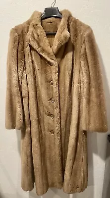 Tissavel France Faux Fur Coat Beige Vintage Sears Best Long Length Medium READ • $59.49