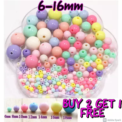 Children ACRYLIC Round BEADS Mixed Pastel Baby Colour Gems Kids Xmas Cute Gift • £2.39