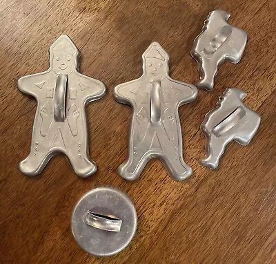 Vintage Mirro Aluminum Christmas Cooky Cutters 5 Piece Set Santa Gingerbread • $12.88