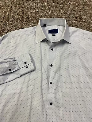 David Donahue Trim Fit Button Up Dress Shirt Mens XL  17.5 34/35 Polka Dot Blue • $19.99